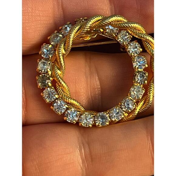 VTG Rhinestone Brooch Lot of 2 Gold Tone Concentric Circles Coquette Glam Bling - Picture 5 of 8